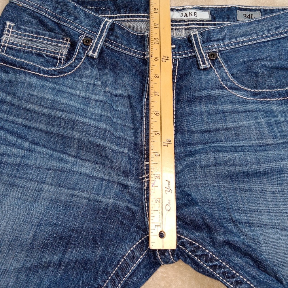 BKE Jake Straight Denim Jeans Men's 34LX33 Blue Distressed - Picture 8 of 15